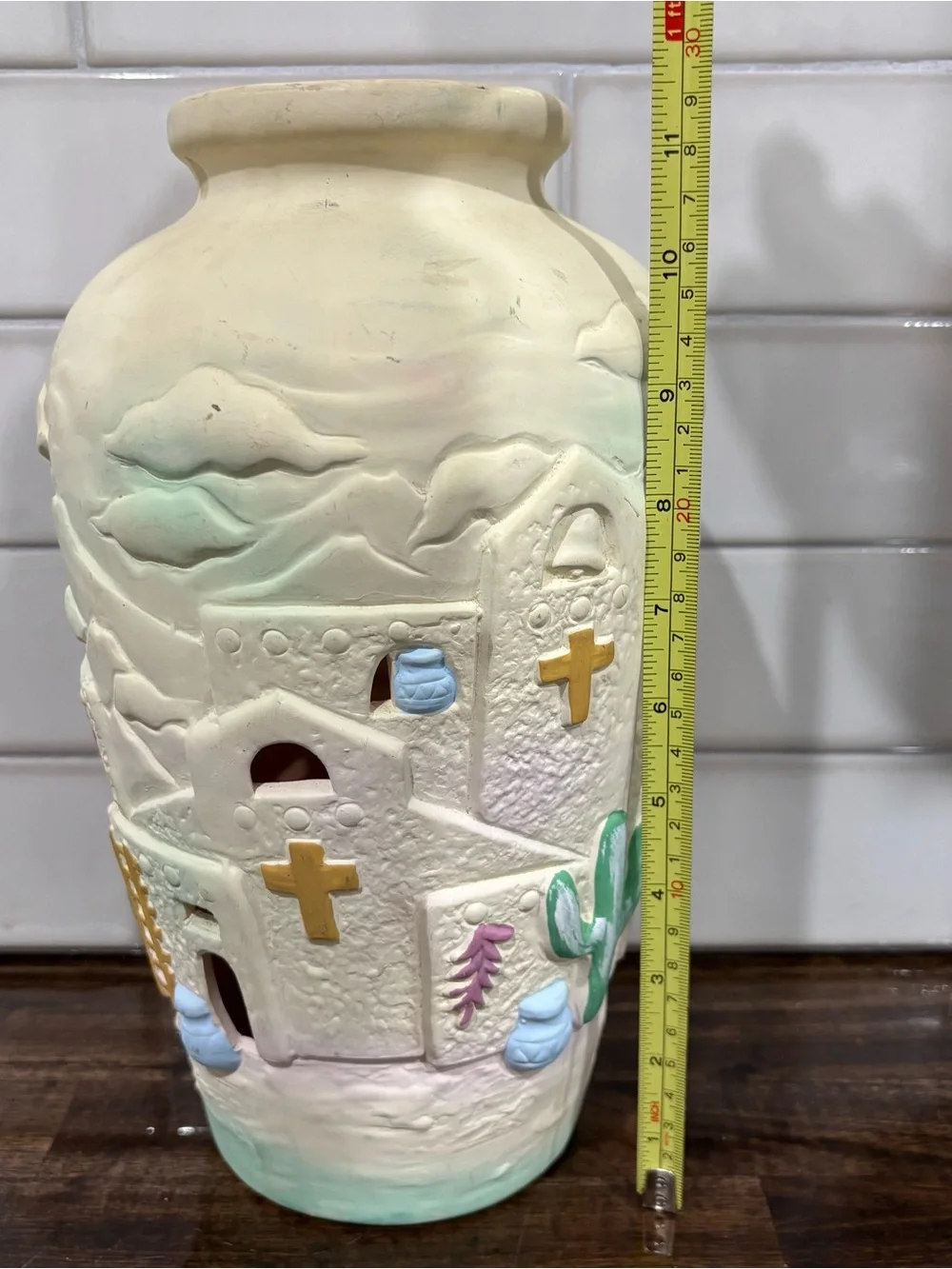 1992 Beachcombers Southwestern Cream Ceramic Vase with Pastel Accents